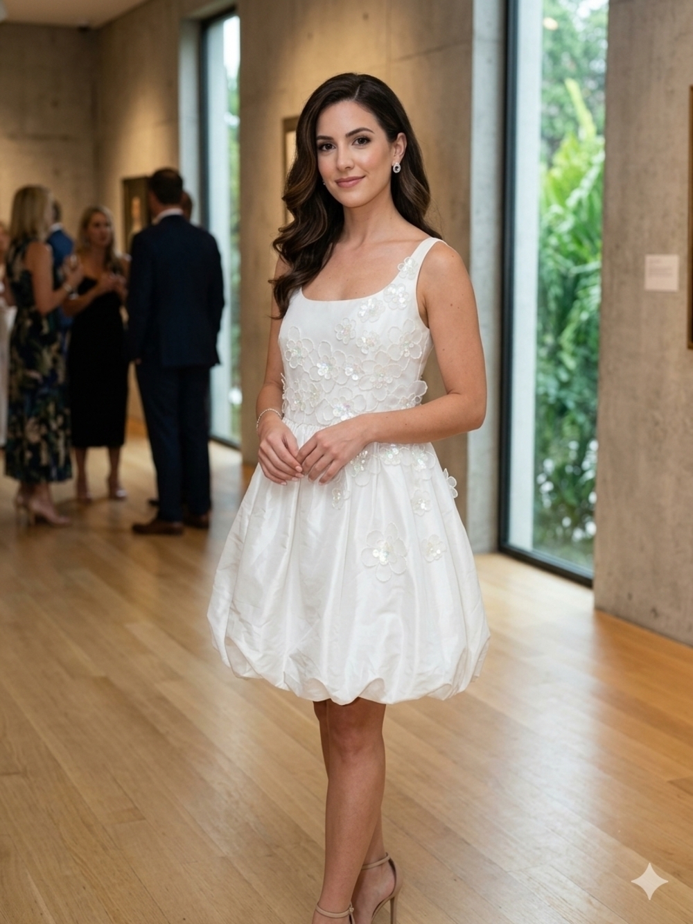 Adrianna Papell White Floral Appliqué Mini Dress